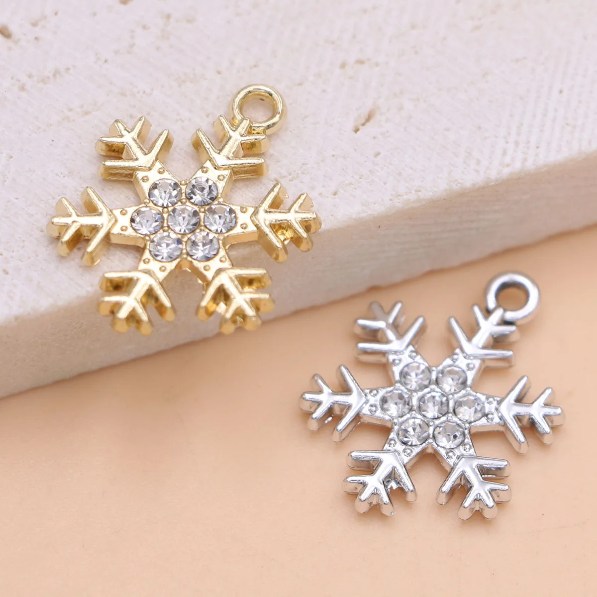 10Pcs Gold Plated Crystal Snowflake Charm Pendant for Jewelry Making Bracelet Necklace DIY Accessories Craft Findings 22x17mm 241122