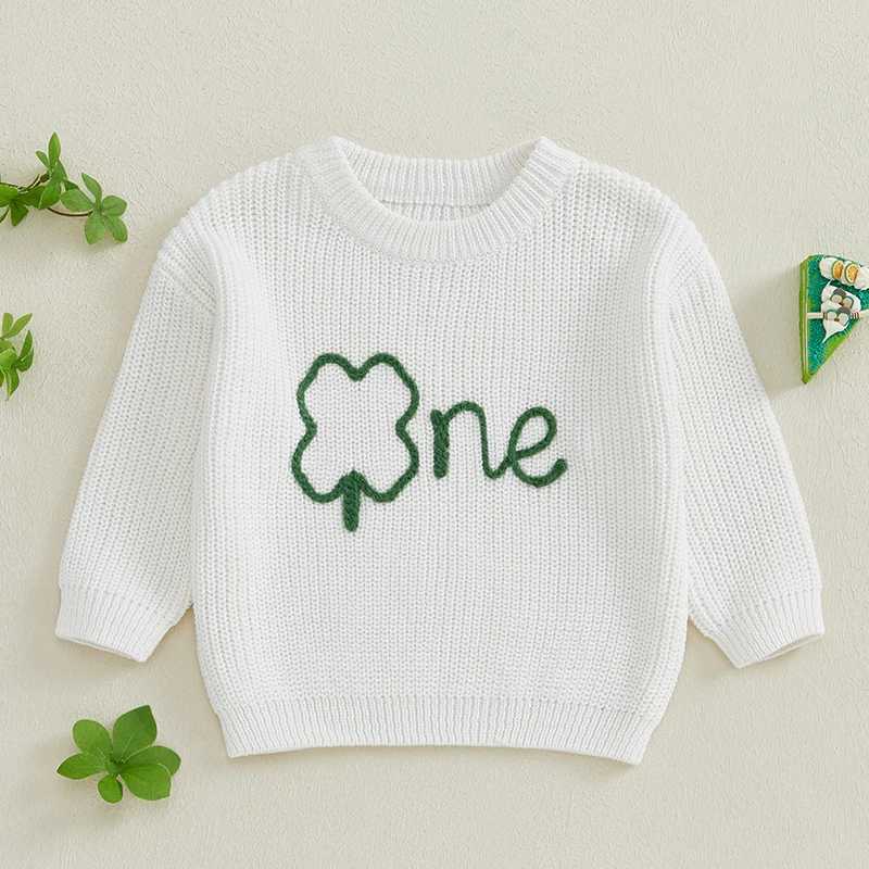 St. Patricks Day Care Knitted Sweater Green Clover Embroidery Staff Collar Long Sleeve Lanka Irish Boys and Girls Baby Clothing W241205