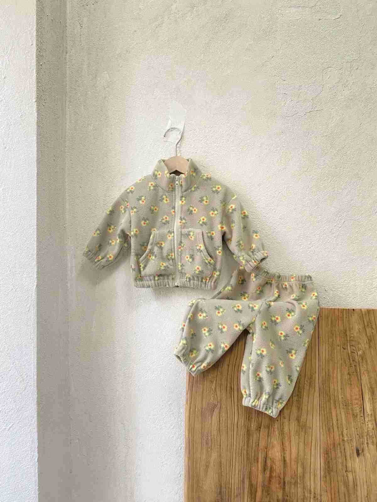 MiniAinis Autumn Winter Baby Zip Jacket Coat + Thickening Pants 2 Pieces Suit Girls Double Sided Velvet Thickening Clothing SetXJ241205