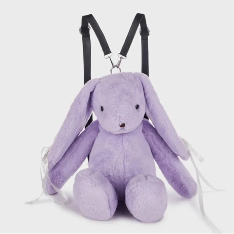 Cute rabbit backpack made of artificial fur suitable for women er handbags and wallets 2024 fashionable plush lace shoulder straps 241205