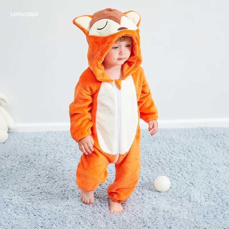 Pajamas Fox Romper Baby Warm Jumpsuit Boy Girl Winter Outfit Halloween Animal Suit Funny Cute Onesie Festival Party Clothes H241205