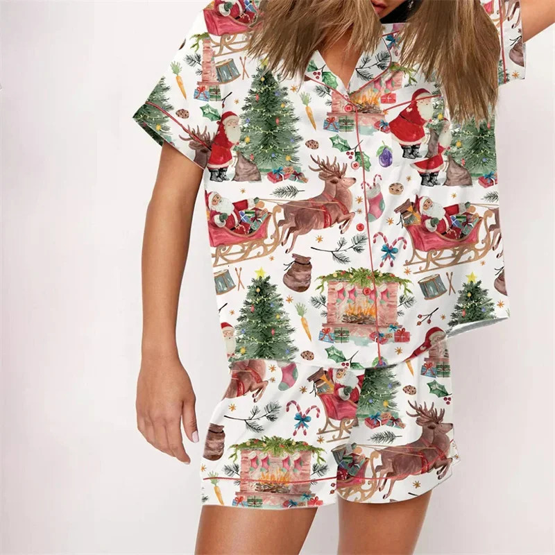 Nutcracker Pajamas Women Christmas Pajama Set Short Sleeve TopsElastic Waist Shorts Santa Claus Avatar Print Sleepwear Outfits 241204
