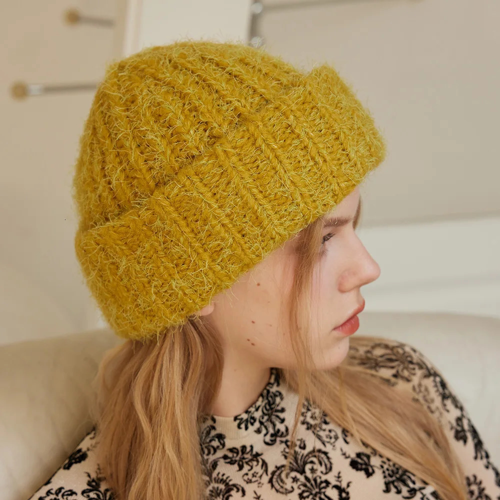 Winter Womens Wool Knitted Bean Cap Womens Warm Fur Needle Cap 241205