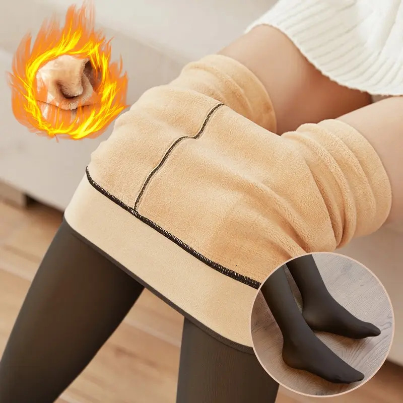 Womens Fleece Tights Ladies Warm Winter Leggings Thick Panty Translucent Pantyhose Thermal Stockings Woman 241204
