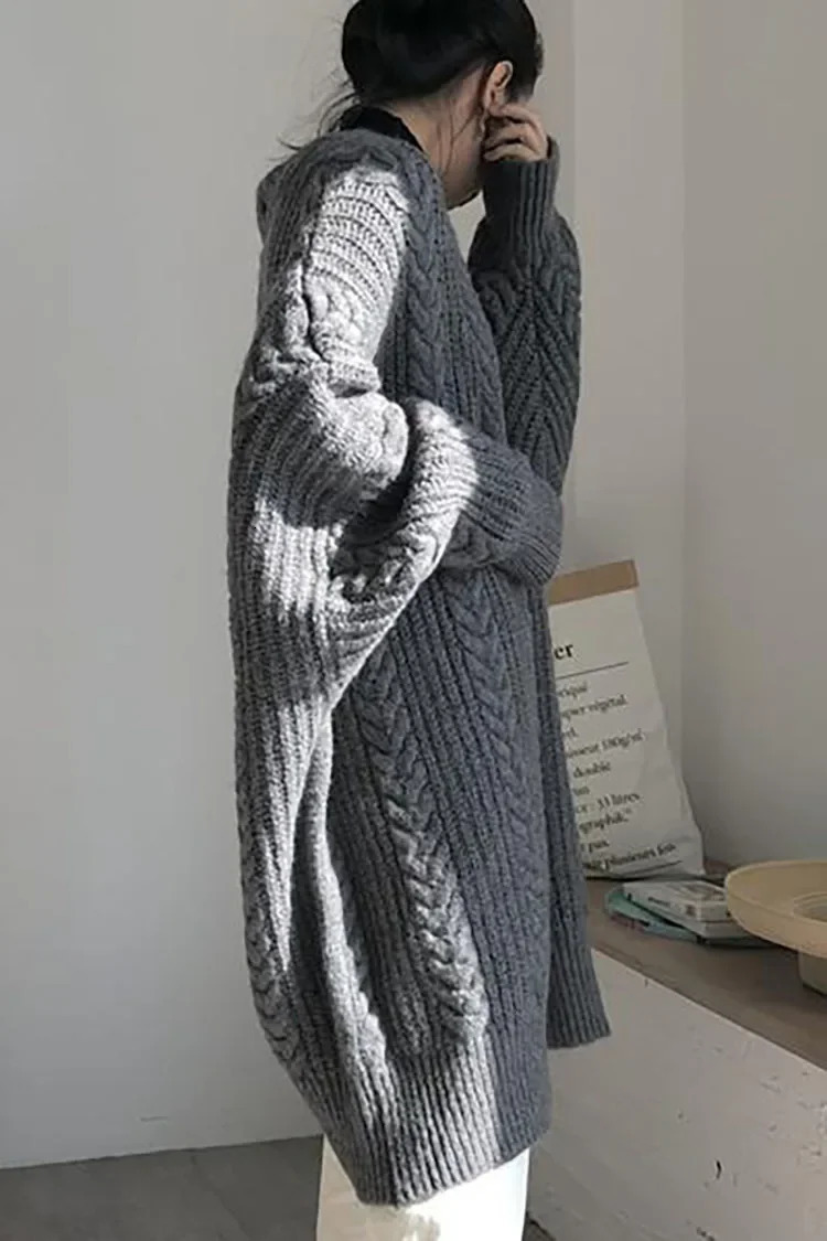 Autumn Winter ly Chic Womens Knitted Cardigan Vintage Thick Long Sweaters Female Loose Twist Coat Plain Streetwear 241204