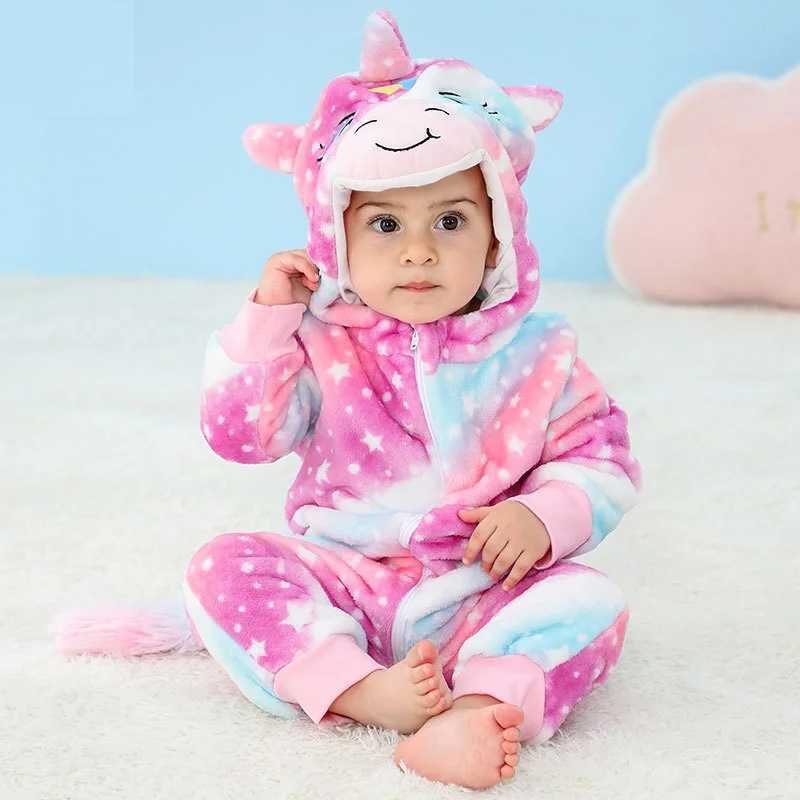 Pajamas 2024 Baby Boy Girls Jumpsuit Flannel Kigurumi Onesie Infant Bebe Romper Boys Clothes Toddler Infant Cute Animal Costumes H241205