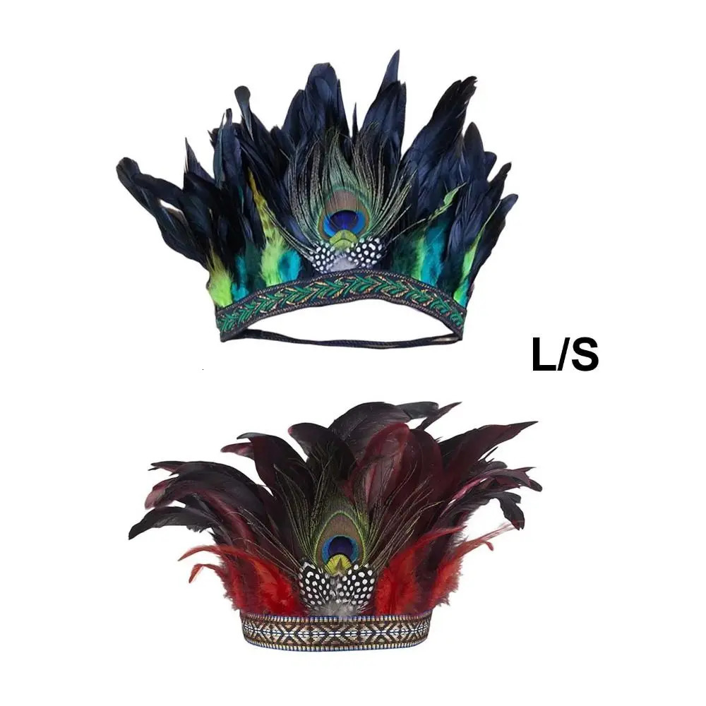 Novelty Feather Crown Peacock Costume Indian Headband Fascinator Decorative Headdress for Dance Show Carnival Halloween 241122