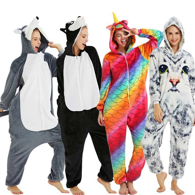 Pajamas Winter Animal Pajamas Adults Kids Onesie Flannel Sleepwear Kigurumi Fox Panda Pyjamas Children Anime Costume Jumpsuit H241205