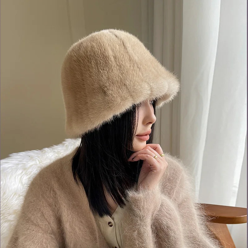 Winter womens warm real mink fur warm fisherman hat mink fur hat thick warm earmuffs 241205