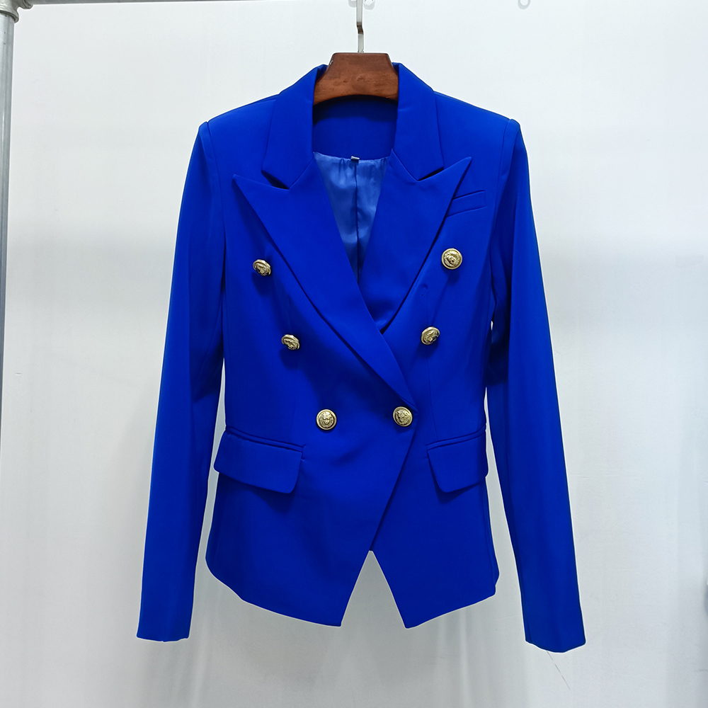 Classic Ladies Career Jacket Slim Fitting Double Breasted Lapel Blazer Royal Blue S-5Xl