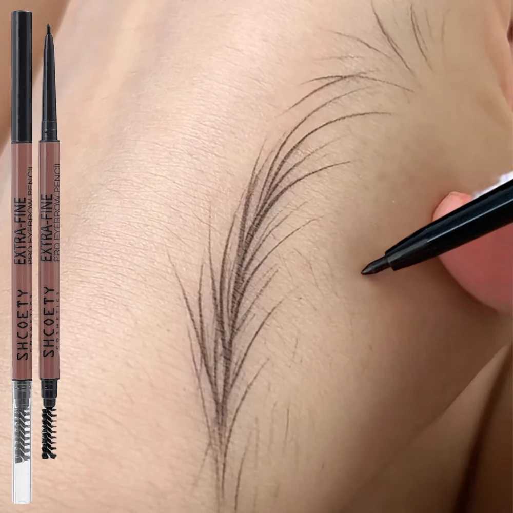 Matte black brown eyebrow pencil waterproof natural long-lasting eyebrow makeup dual head with ultra-fine makeup brush W241205