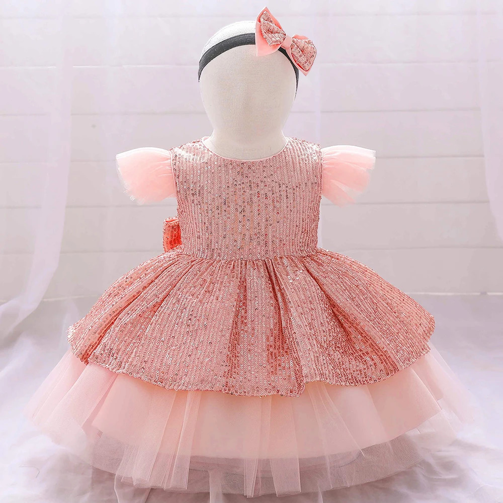 Christmas Sequin Cake Double Baby Girl Dress 1 Year Birthday born Party Wedding Vestidos Kids Christening Toddler Clothes R250424