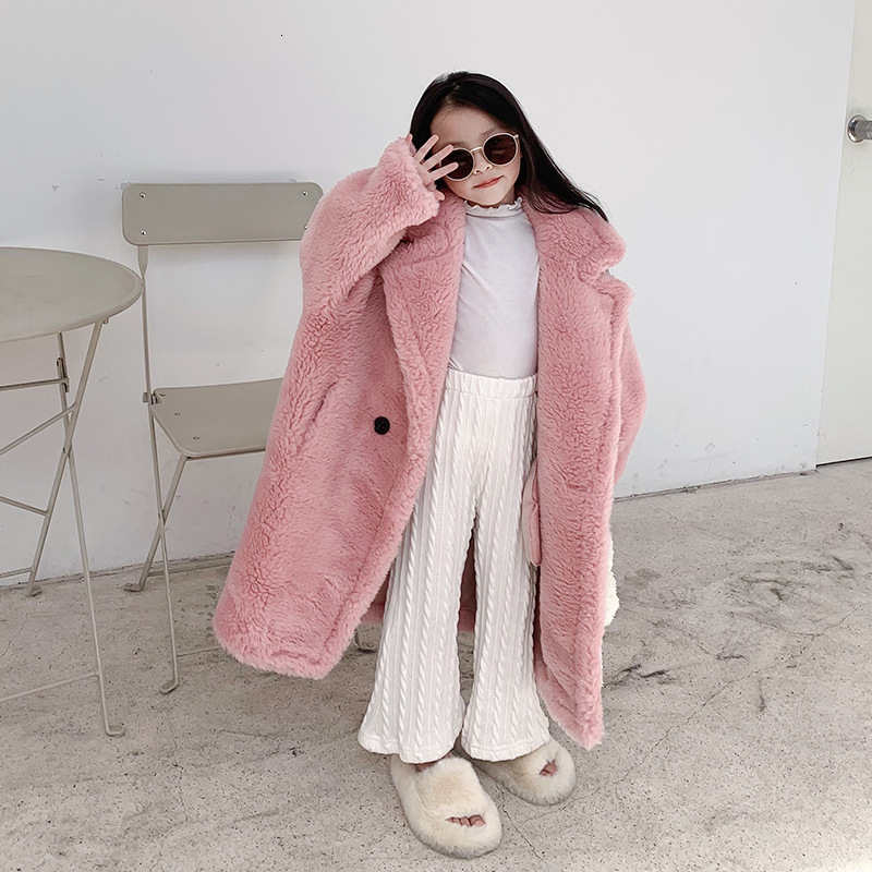 Children's New Teddy Girls' Winter Outfit, Lamb Fur Coat, Thickened Baby Boys' Silhouette Long Coat