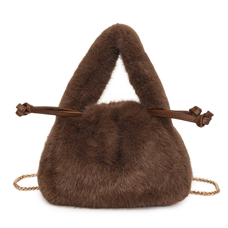 Rabbit Hair Small Bag Autumn and Winter New Item Plush Drawstring Bucket Bag Fashionable Handbag Furry and Stylish Chain Crossbody 241205