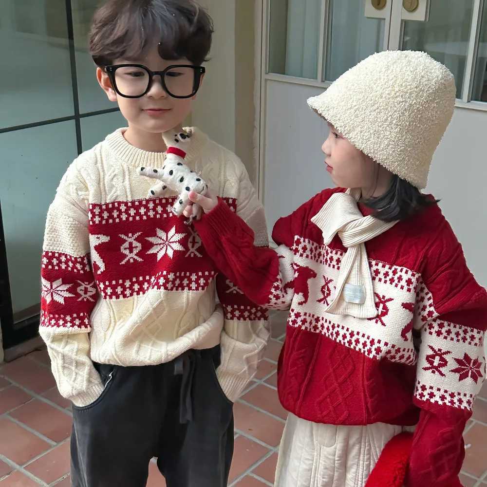 Childrens Knitted Sweater 2024 Winter New Snowflake Knitted Sweater Boys Knitted Sweater Warm Top W241205
