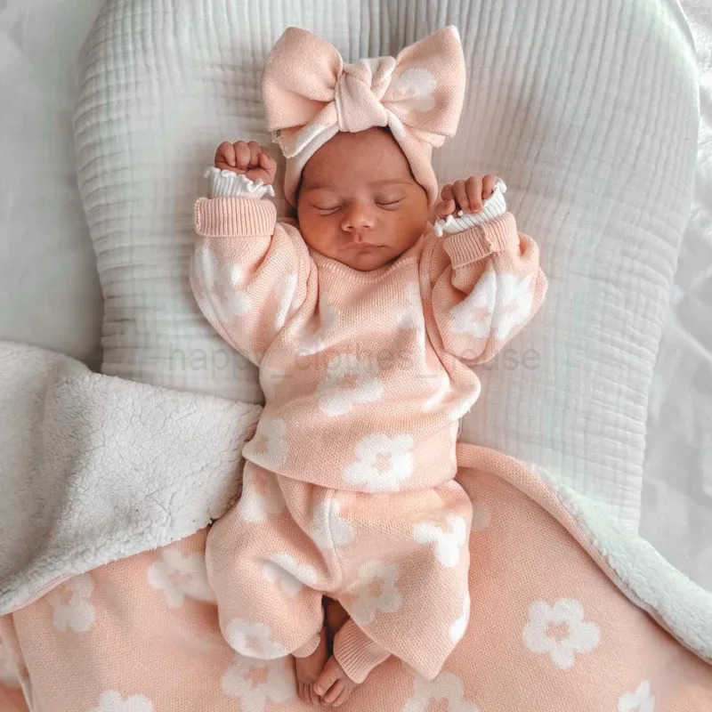 4410 Buy 2pcs Wholesale Baby Sweater Set 2024 Autumn New Cotton Baby Knitted Sweater Suit Flower Sweater +Pant Two-piece SuitXJ241205
