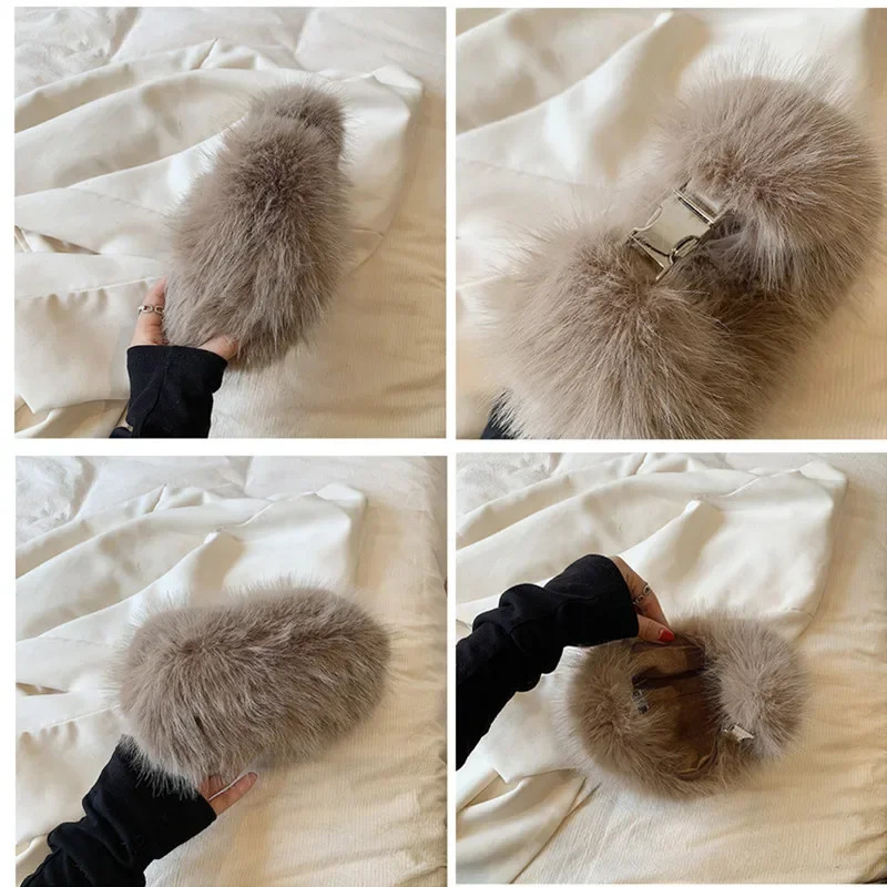 Winter Fashion Plush Womens Hand bag Cute Soft Faux Fur Small Tote Female Shoulder Crossbody Purse Luxury Trend Bucket Handbag 241205