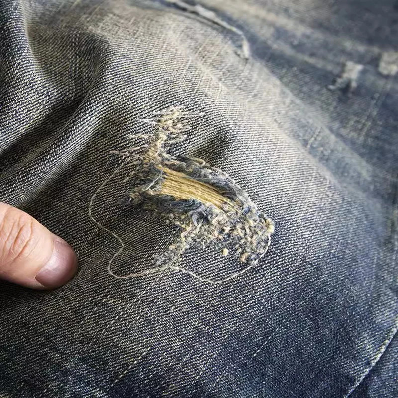 Summer Vintage Fashion Men Jeans Retro Washed Blue Stretch Slim Fit Ripped Short Jeans Printed Hip Hop Denim Shorts Men 241205