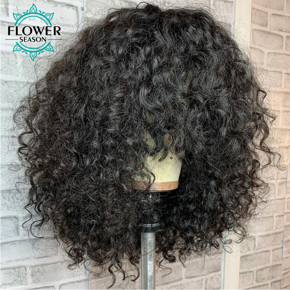 Loose Wig 180 Density Short Curly Scalp Top Hine Made Human Hair Wigs With Bangs For Women