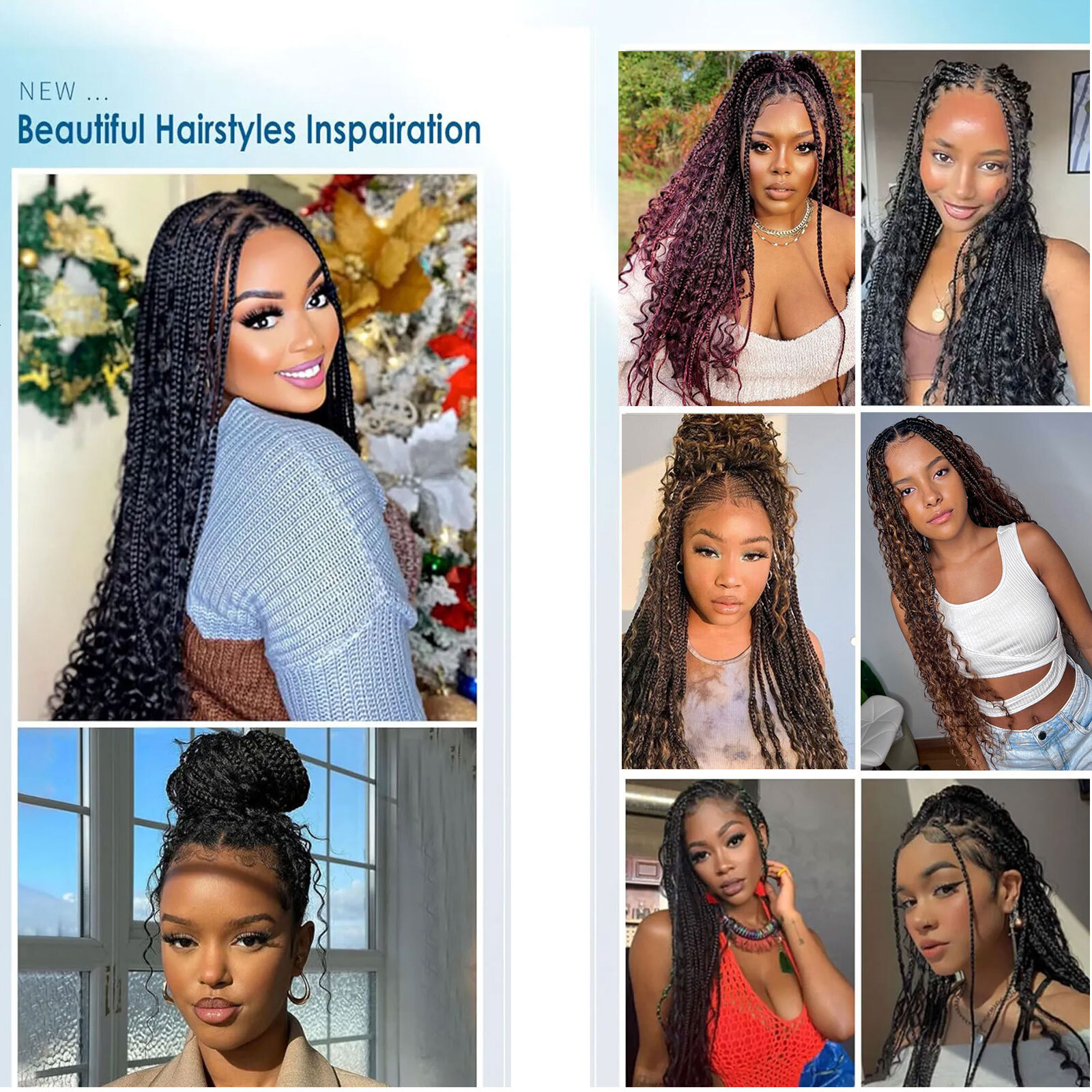 Brown Boho Wigs For Women Synthetic Braided Lace Front Curly Ends Square Part Knotless Box Braids Wig Baby Hair