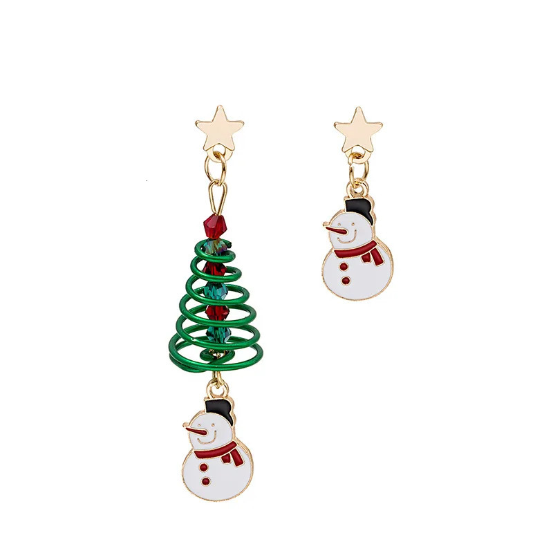 European and American Christmas Series Earrings Creative Asymmetric Spiral Christmas Tree Pendant Earrings Jewelry 241205