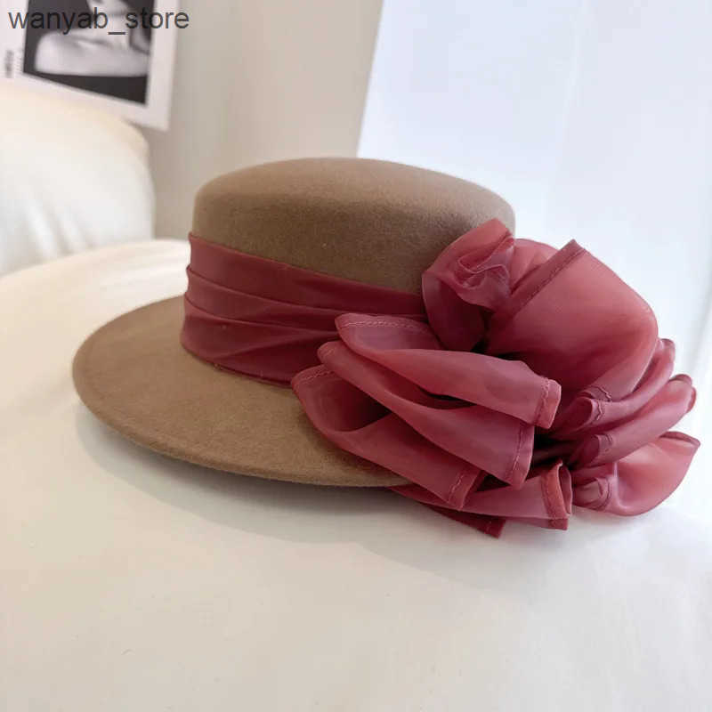 Cloches Womens wool Fedora winter womens Felt Cloche hat big bow French style blower womens party wedding derby church hat L240910
