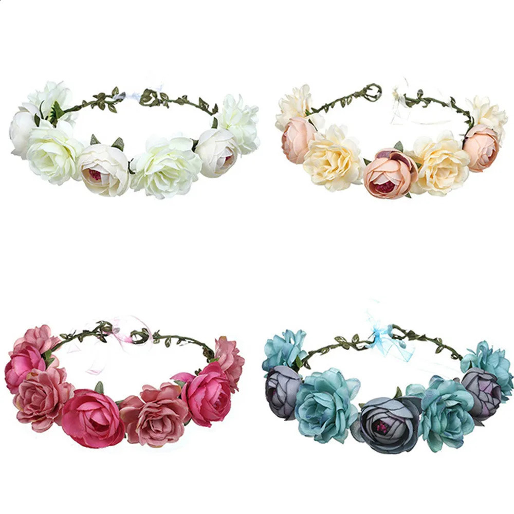 Women Wedding Floral Headband Bohemia Flower Crown Party Bride Garland Princess Wreath Girls Headdress Fashion Hair Accessories 241122