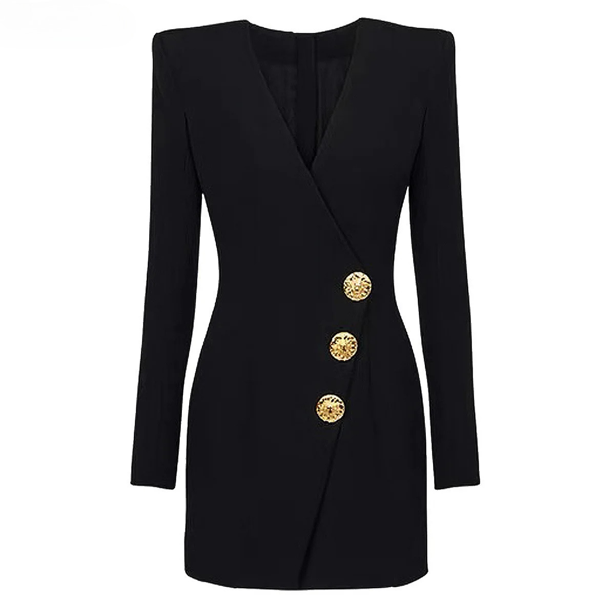 Fall Winter Sexy V-Necke Single-Breasted Long Sleeve Women Office Blazer Short Mini Slim Black Dress
