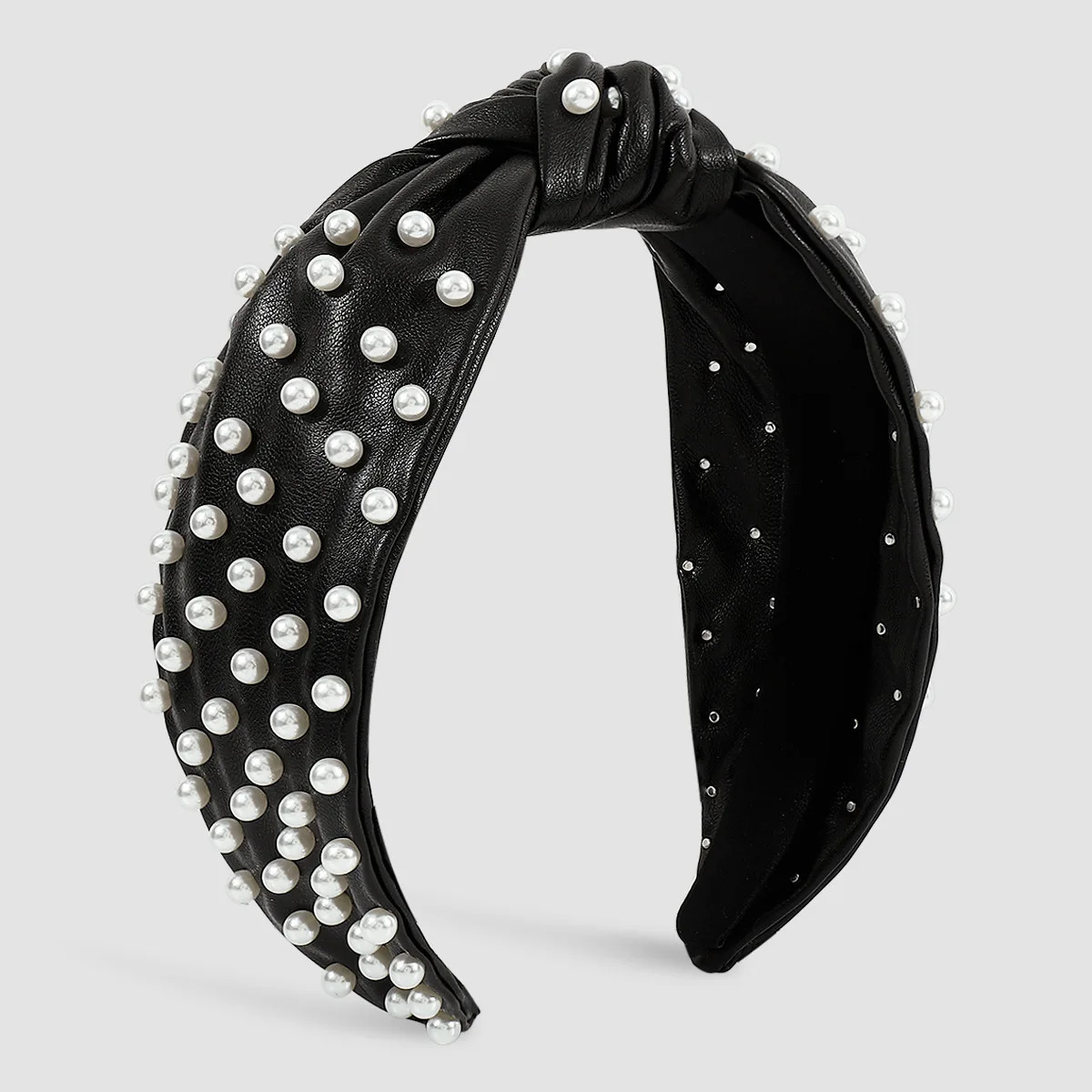 PU Leather Knot Headband Solid Color Hair Rope Wide Cross Fabric Simple Pearl Hair Womens Hair Accessories 241205