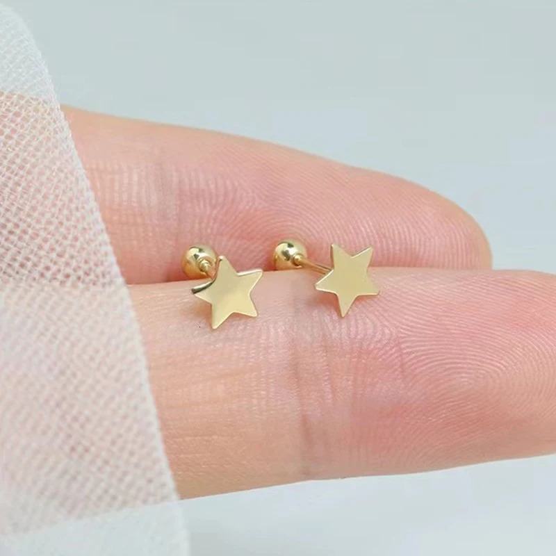 100% genuine 18K gold screw stud earrings pure solid AU750 star earrings suitable for womens exquisite jewelry gifts 241205