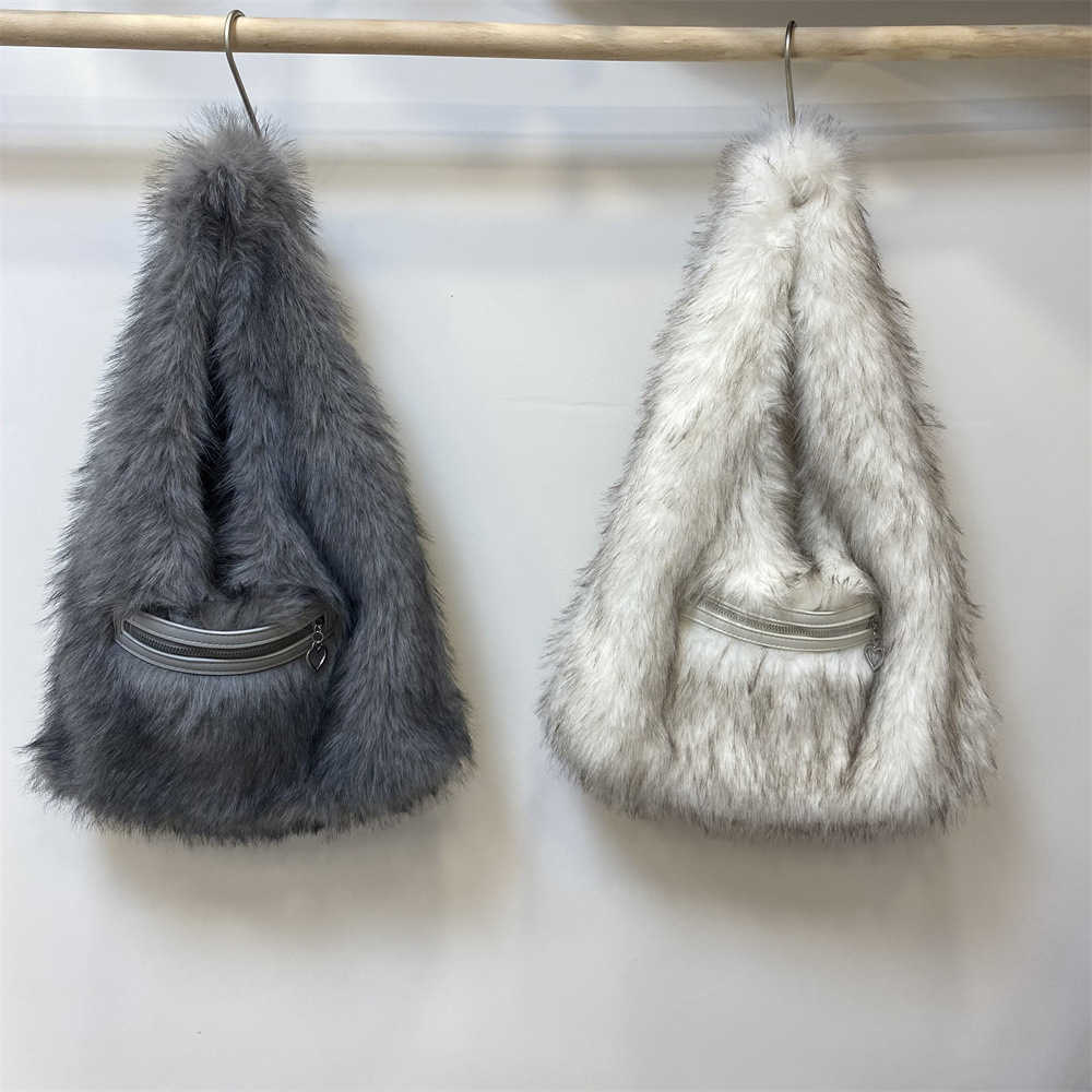 High end plush personalized autumn and winter casual fluffy soft fur bag women, large capacity underarm shoulder bag 241215