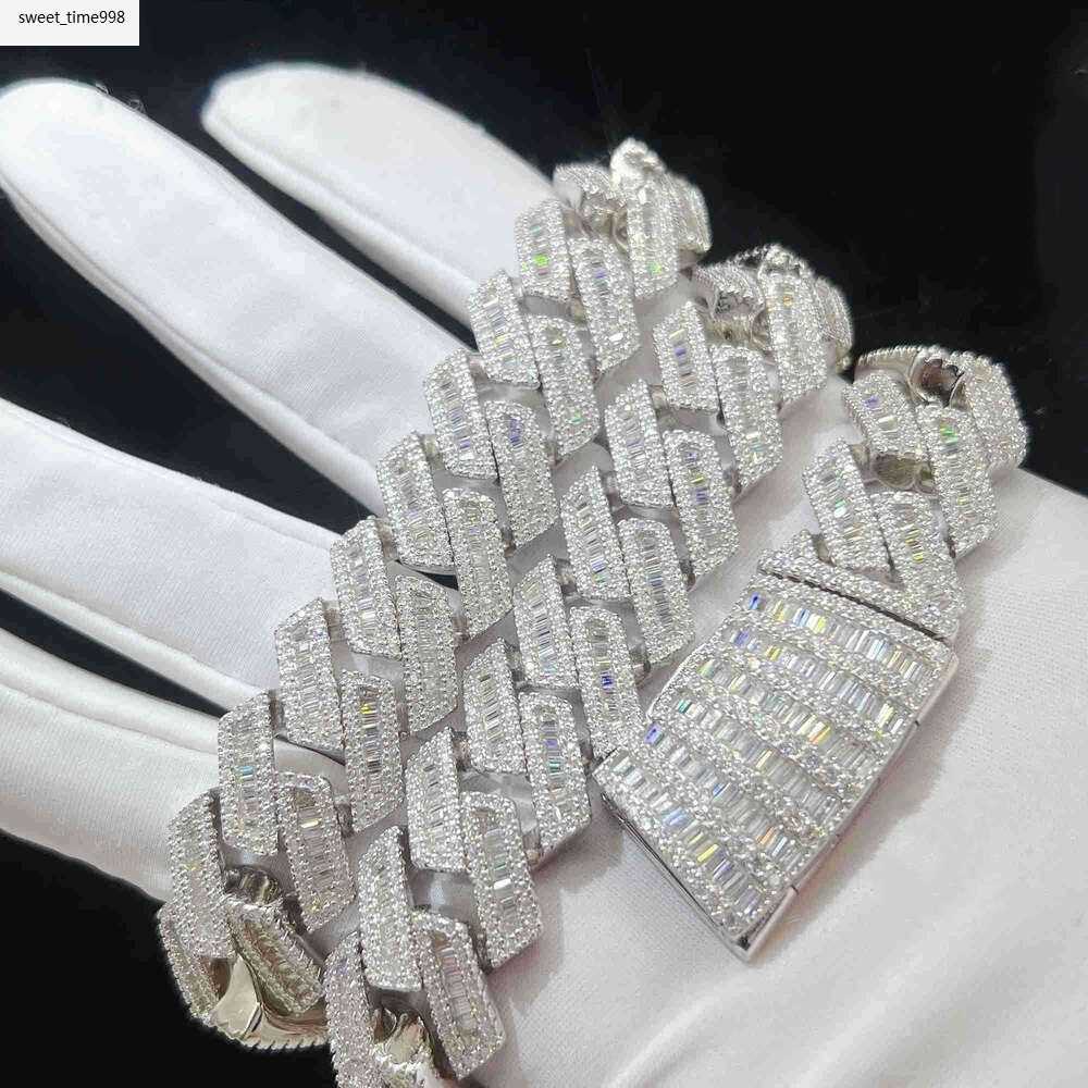 moissanite chain iced out chain cuban link chain Hip Hop Fine Jewelry Baguette Diamond Men Necklace Sterling Silver Fully Vvs Moissanite Luxury design