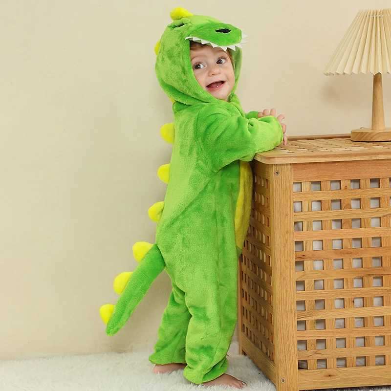 Pajamas Res Dinosaur Kigurumi Rompers for Newborn Kids Winter Baby Clothes Childrens Bodysuit Animal Hooded Jumpsuit Toddler Overalls H241205