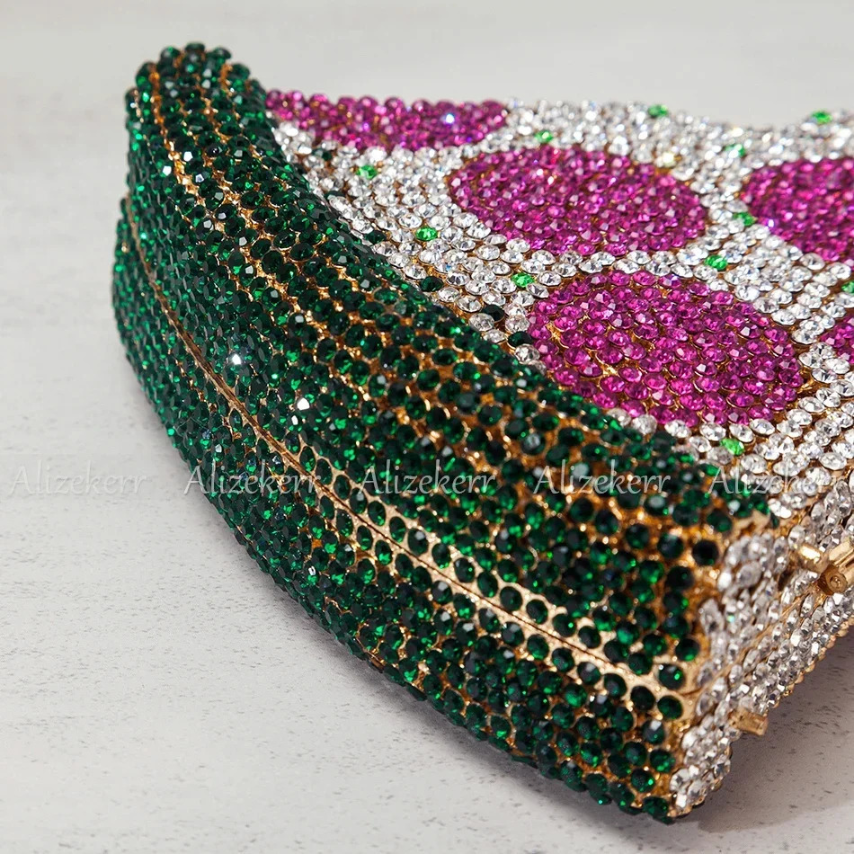 Alizekerr Pizza Shaped Diamond Evening Clutch Bags Gorgeous Unique Metallic Watermelon Rhinestone Purses Wedding Party 241204