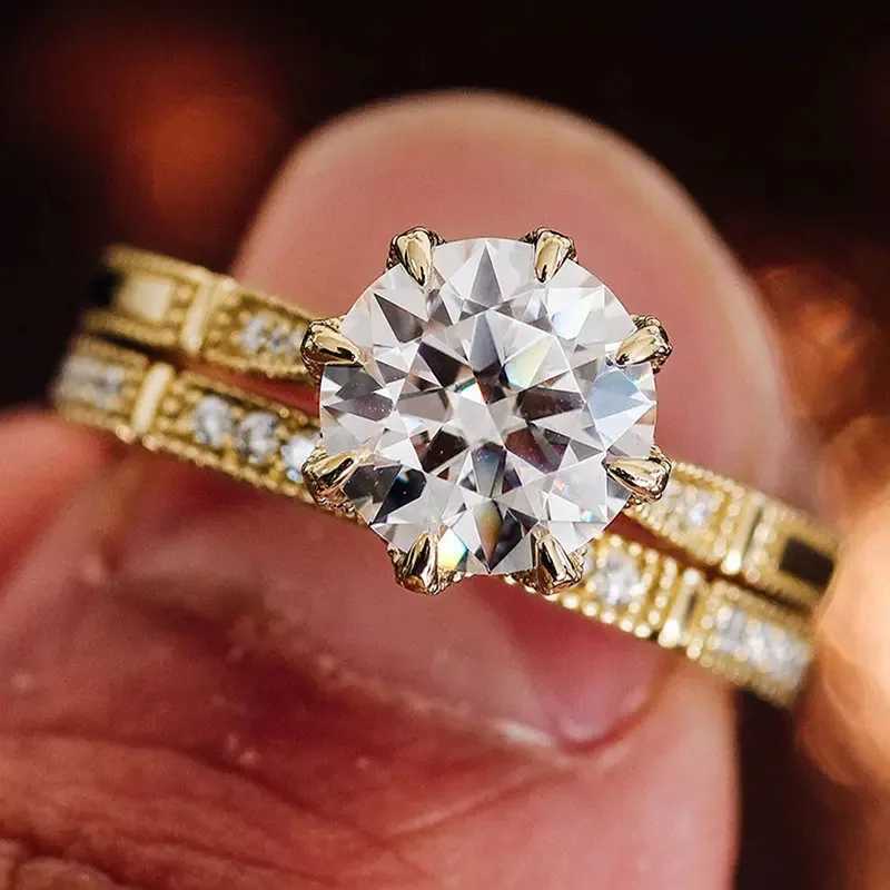 925 sterling silver cubic zirconia ring suitable for womens engagement and wedding luxurious gold bridal set new jewelry W241205