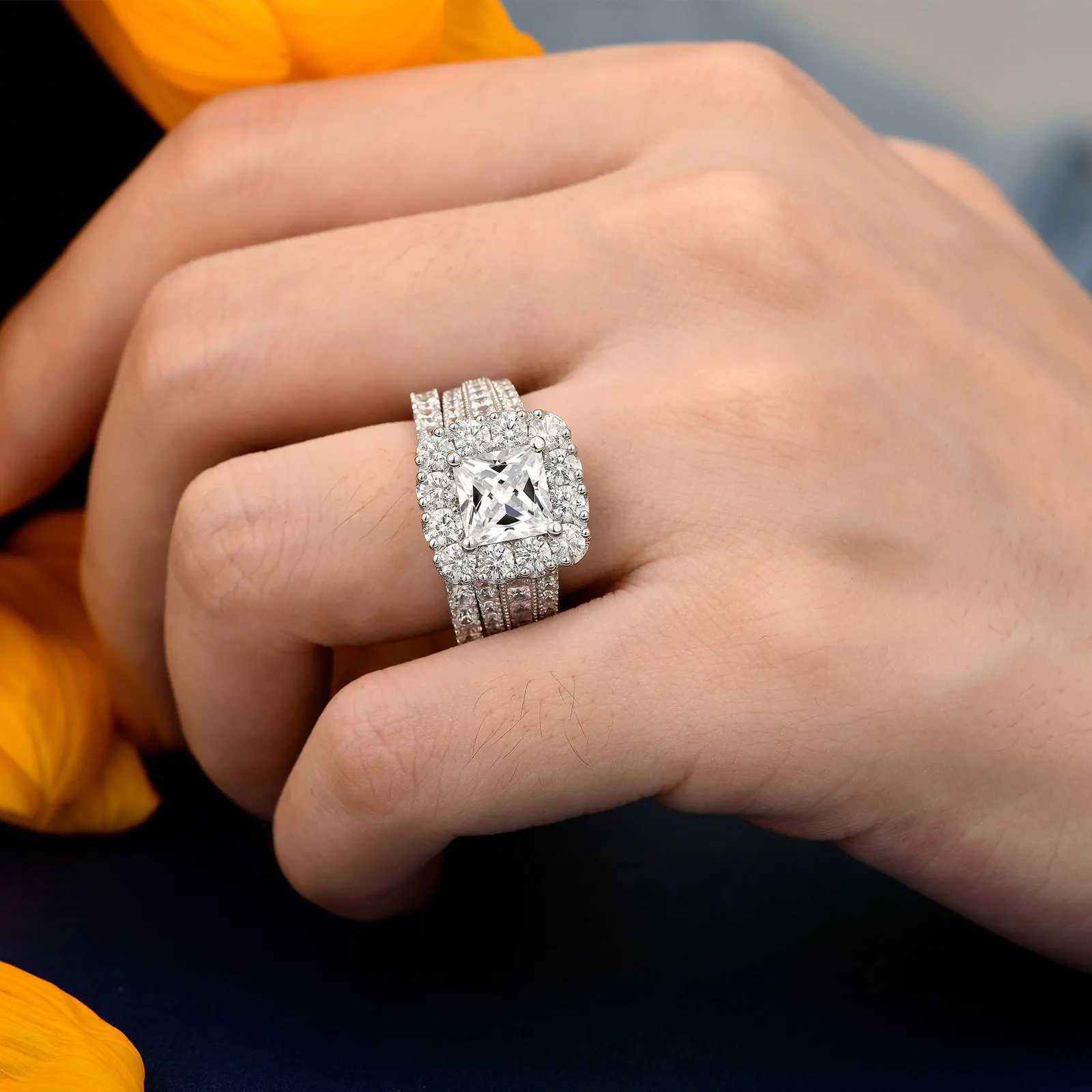 Newshe 925 silver moissanite ring D-color VVS1 diamond wedding ring set suitable for womens luxury jewelry W241205