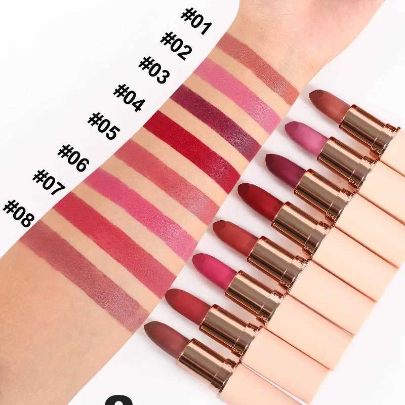 Deep Red Matte Lipstick 8 Colors Waterproof Non-stick Cup Lip Balm Makeup Dark Red Lipsticks Velvet Easy To Color Lips CosmeticsXJ241205
