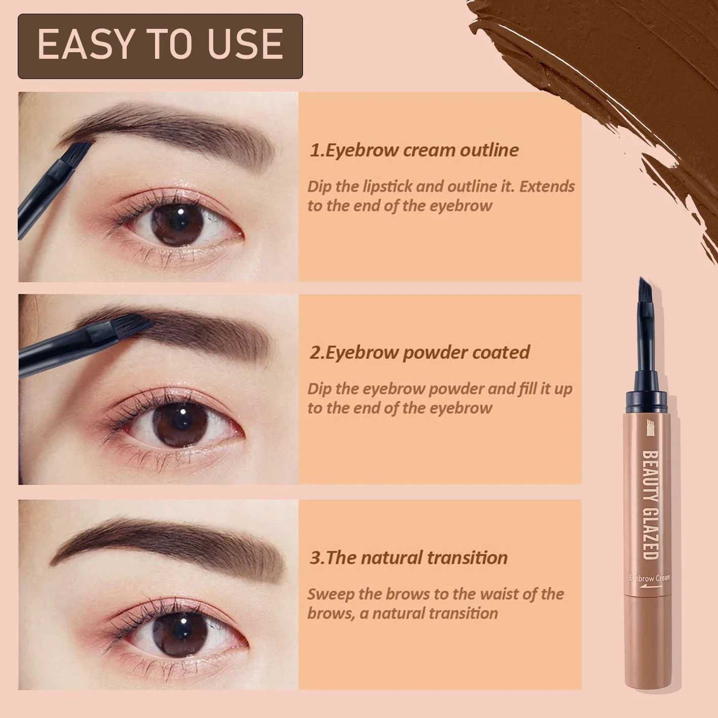 Beauty Glazed 3-color eyebrow Pomode eyebrow natural waterproof durable cream texture coloring carved eyebrow gel W241205