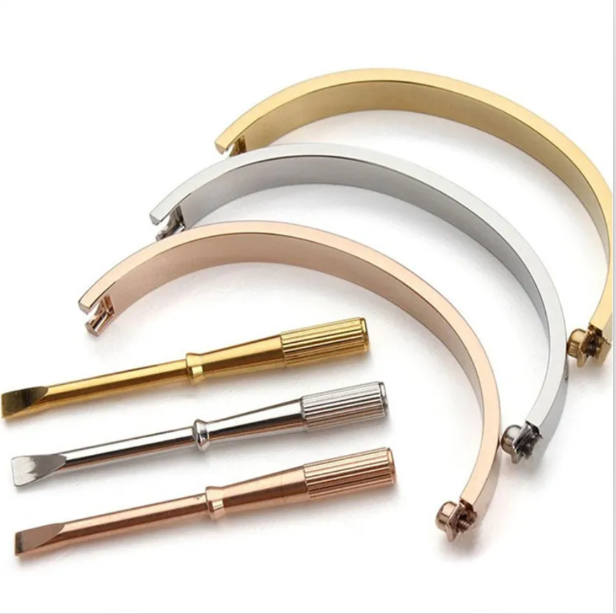Gold Bracelet designer jewelry braclet silver bracelets bangles classic fashion men women unisex stainless steel with screwdriver jewels designer bracelet gift