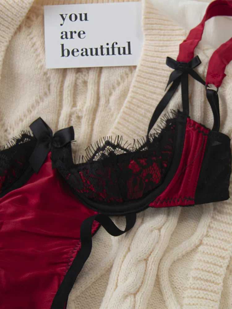 Palace style sexy bodysuit black color collision patchwork underwear one-piece lace edge lingerie setXJ241205