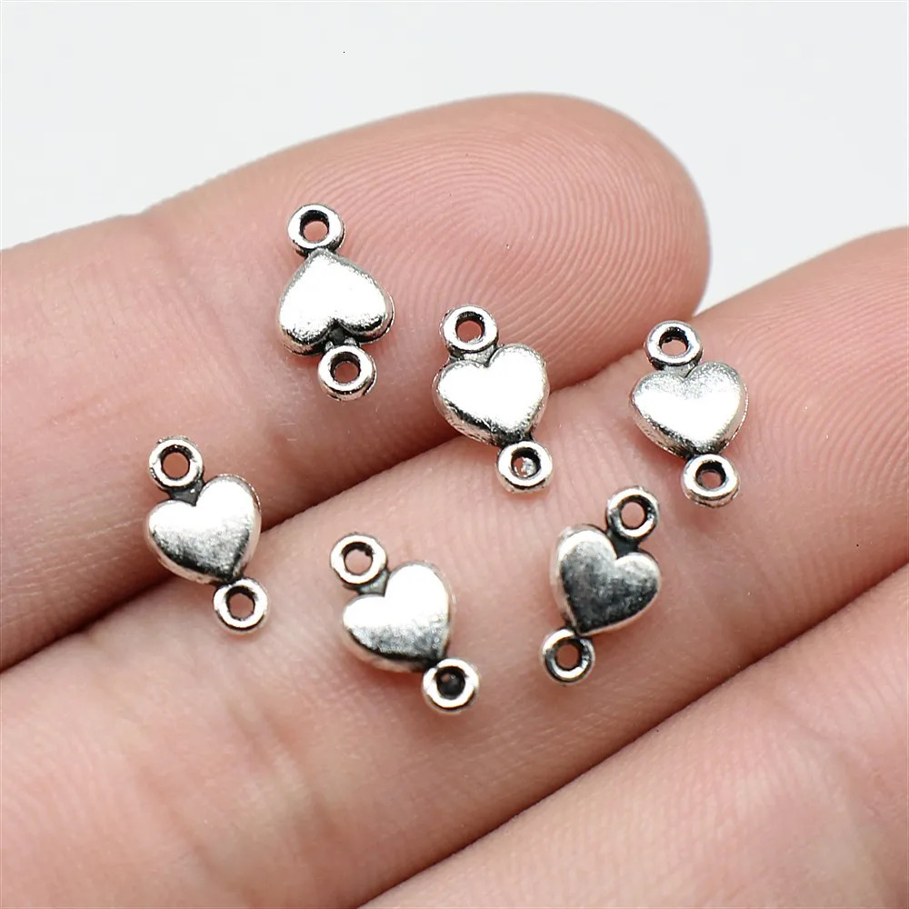 WYSIWYG 40pcs Charms Connector Antique Silver Color Small Heart DIY Jewelry Making Accessories 10x5mm 241122