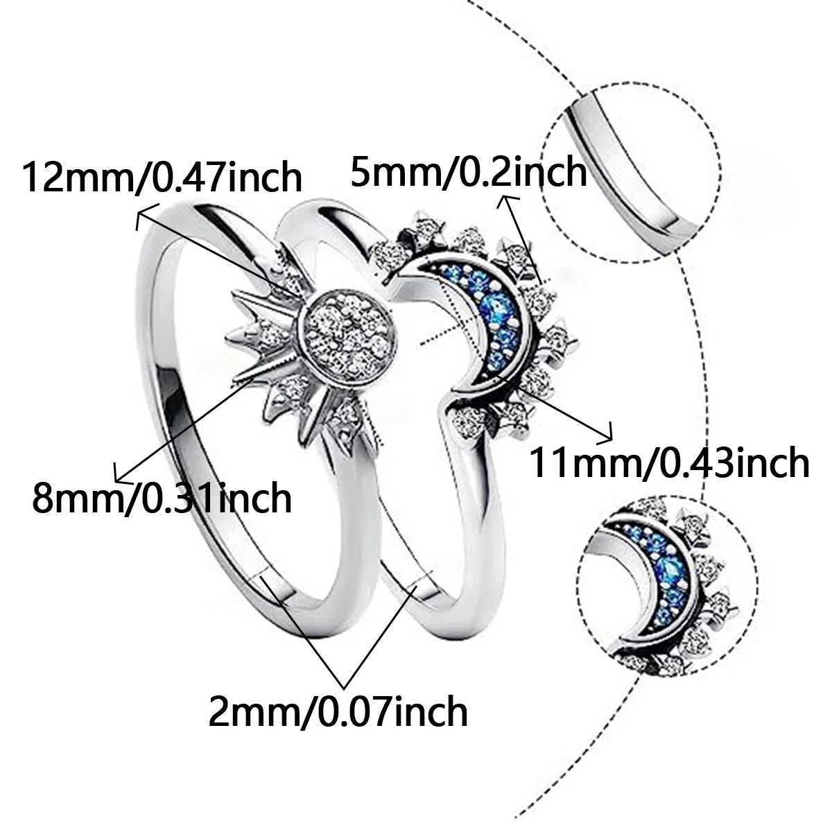 Summer Womens Fashion Sun Moon Star Ring Elegant Temperature Sparkling Finger Ring Party Jewelry Accessories Gift Couple Ring W241205