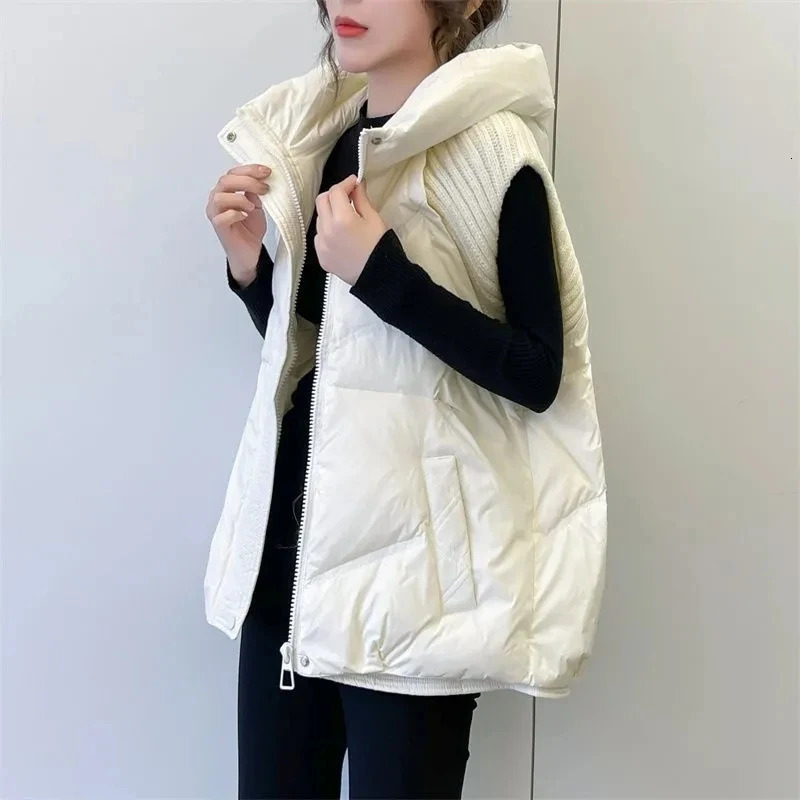 Autumn Winter Knitted Splicing Cotton Vest Jackets Women Loose Sleeveless Waistcoat Vest Coat Female Casual Ladies Tops 241205