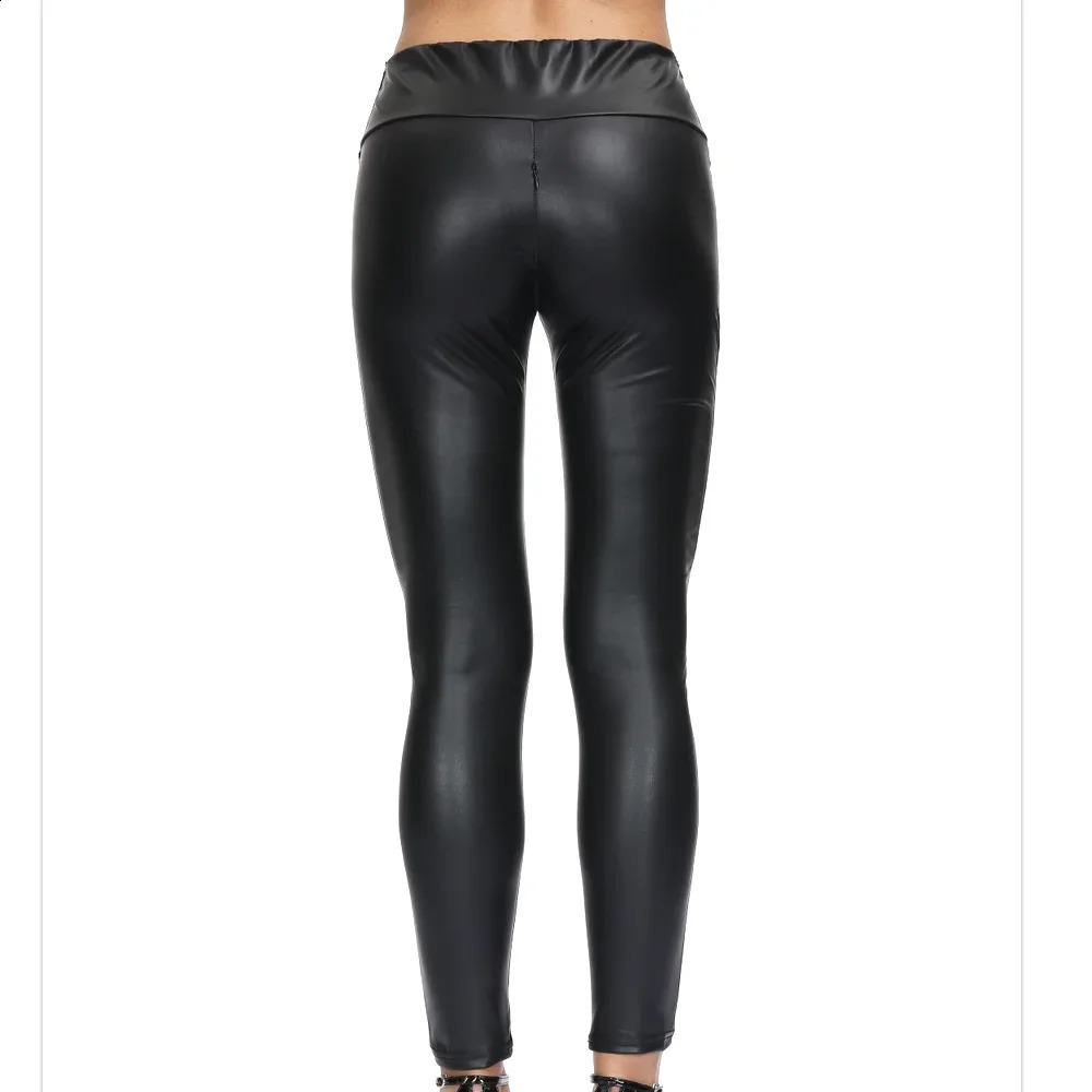 Womens High Waist PU Leather Pants Leggings Female Shinny Pencil Elastic Zipper open crotch Trousers Clothes 241205