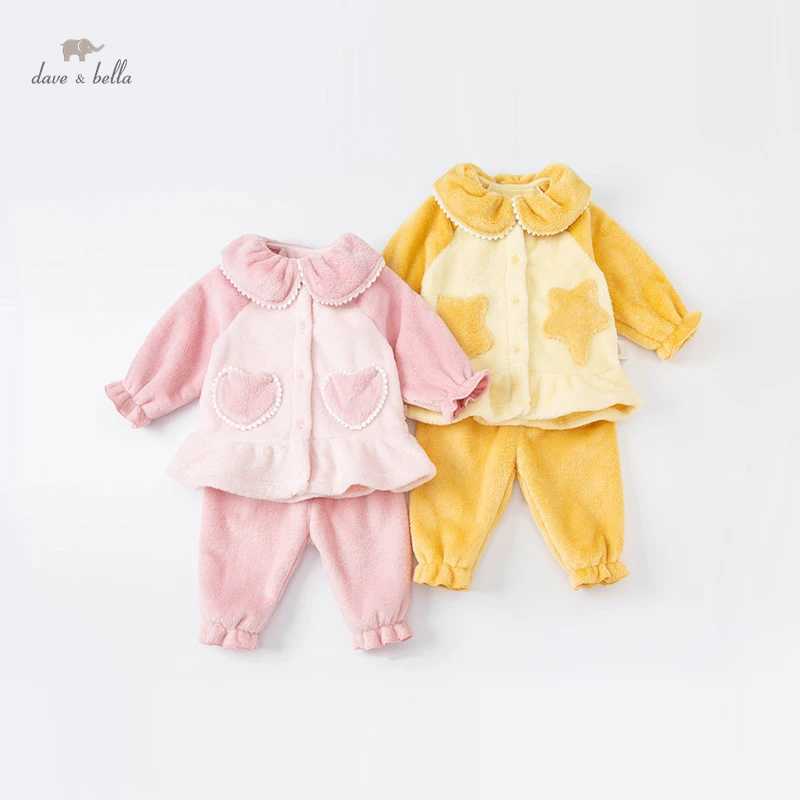 Pajamas DBM19644 dave bella winter baby girls fashion patchwork kets pajamas newborn baby underwear casual sleepwear 2 pcs suit H241205