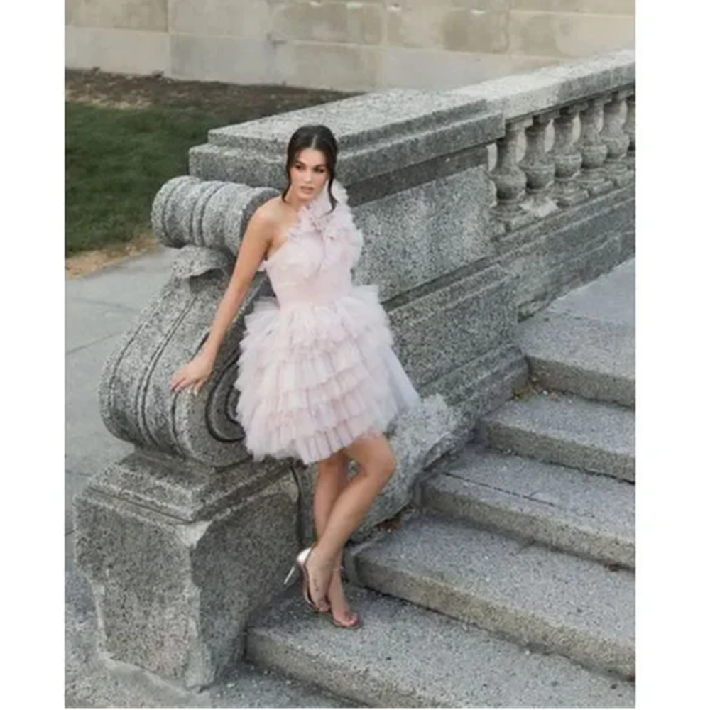 Pink Sequin Homecoming Dresses Bead Neck Short Prom Gown Pleated Skirt Robe De Tail Club Wears Prom Gowns Custom Made 01