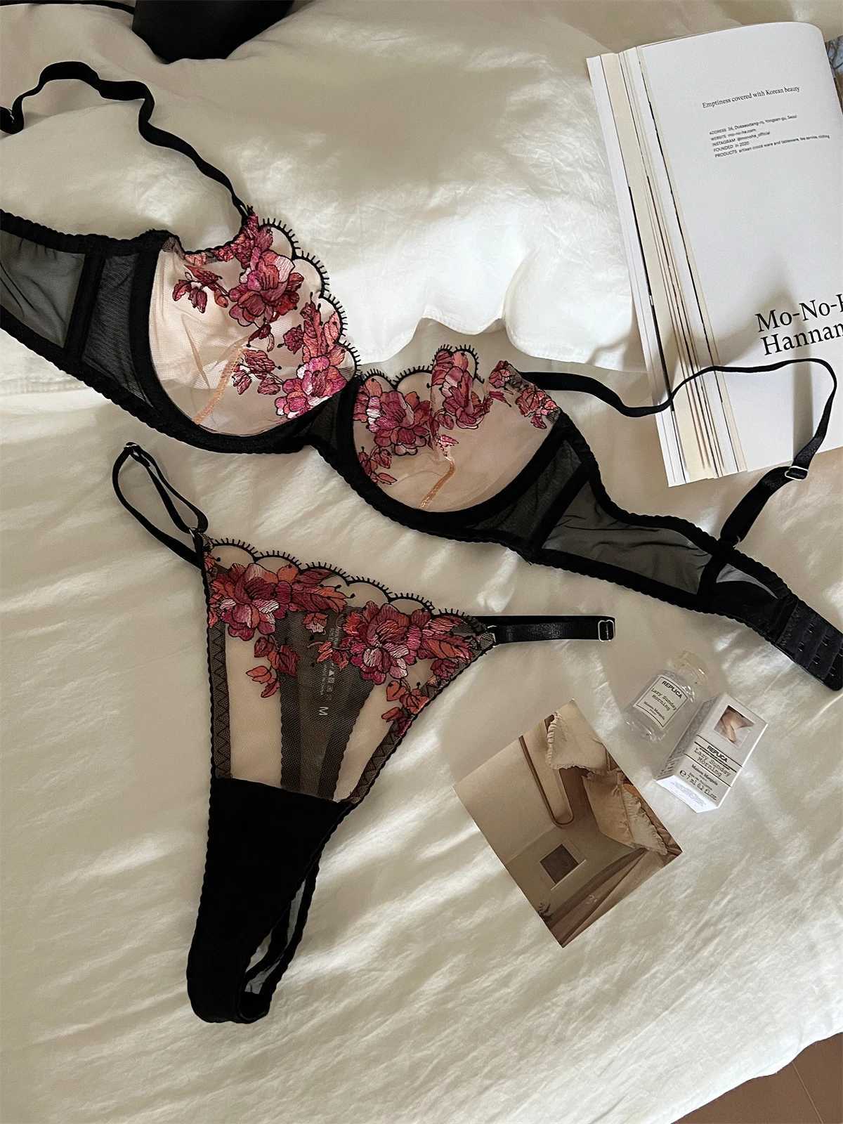 Embroidery thin of large breasts underwear sexy lace adjustment lingerie gathered hollow underwire womens braXJ241205