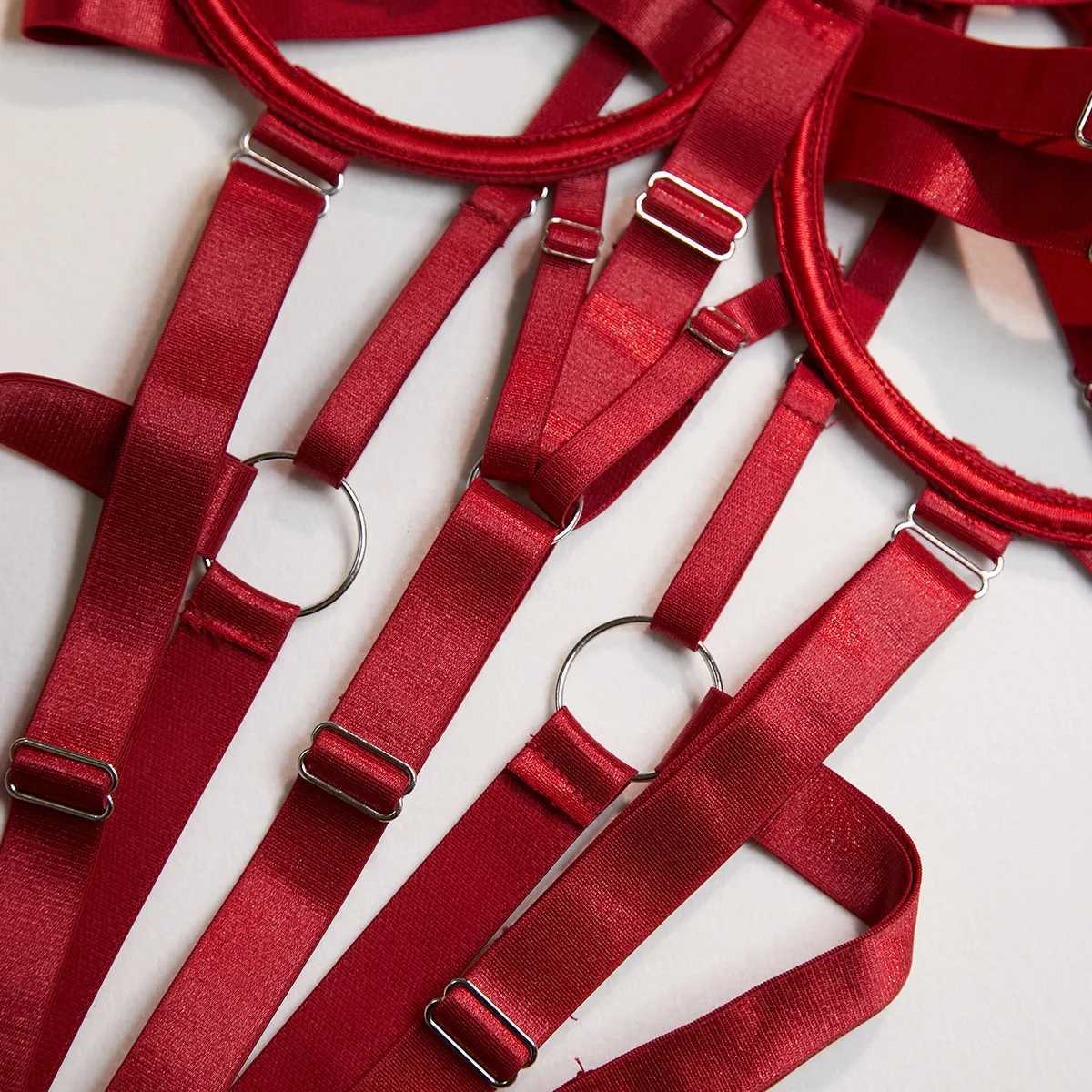 Womens Ribbon Splicing Steel Ring Backless Jumpsuit Underwear Sexy Solid Patchwork Steel Ring Bodysuit Perspective IntimatesXJ241205