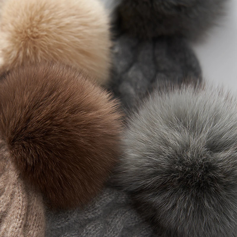 Natural 100% pure cashmere womens hat winter outdoor fluffy hat knitted jacquard bean hat warm hat 241205