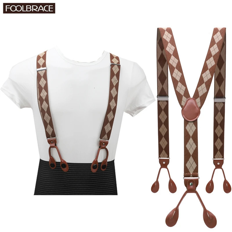Unisex Vintage Suspenders Men Braces Adjustable 6 Button Suspender Elastic YShape Strap Pants Trousers Brown Leather PU 241122